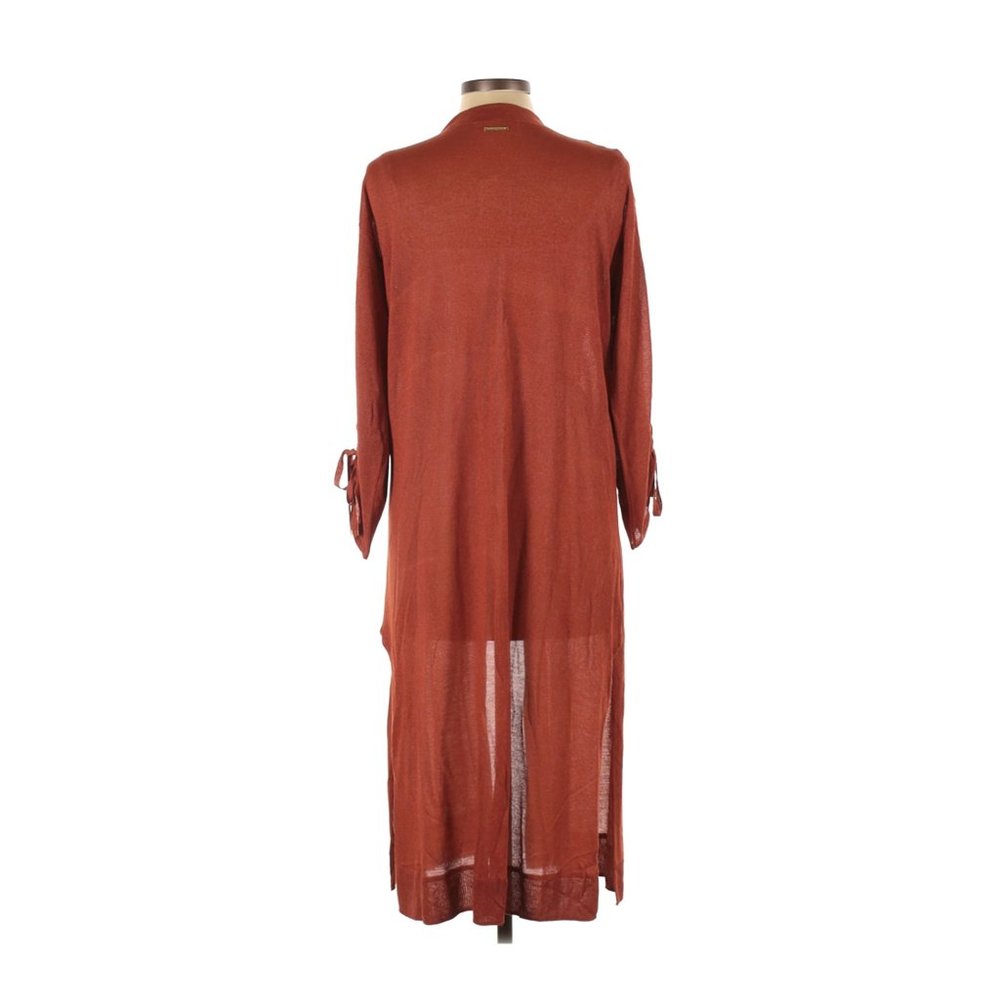 183 MICHAEL KORS Burnt Umber Ruched Sleeve Cardigan Duster - Picture 3 of 8